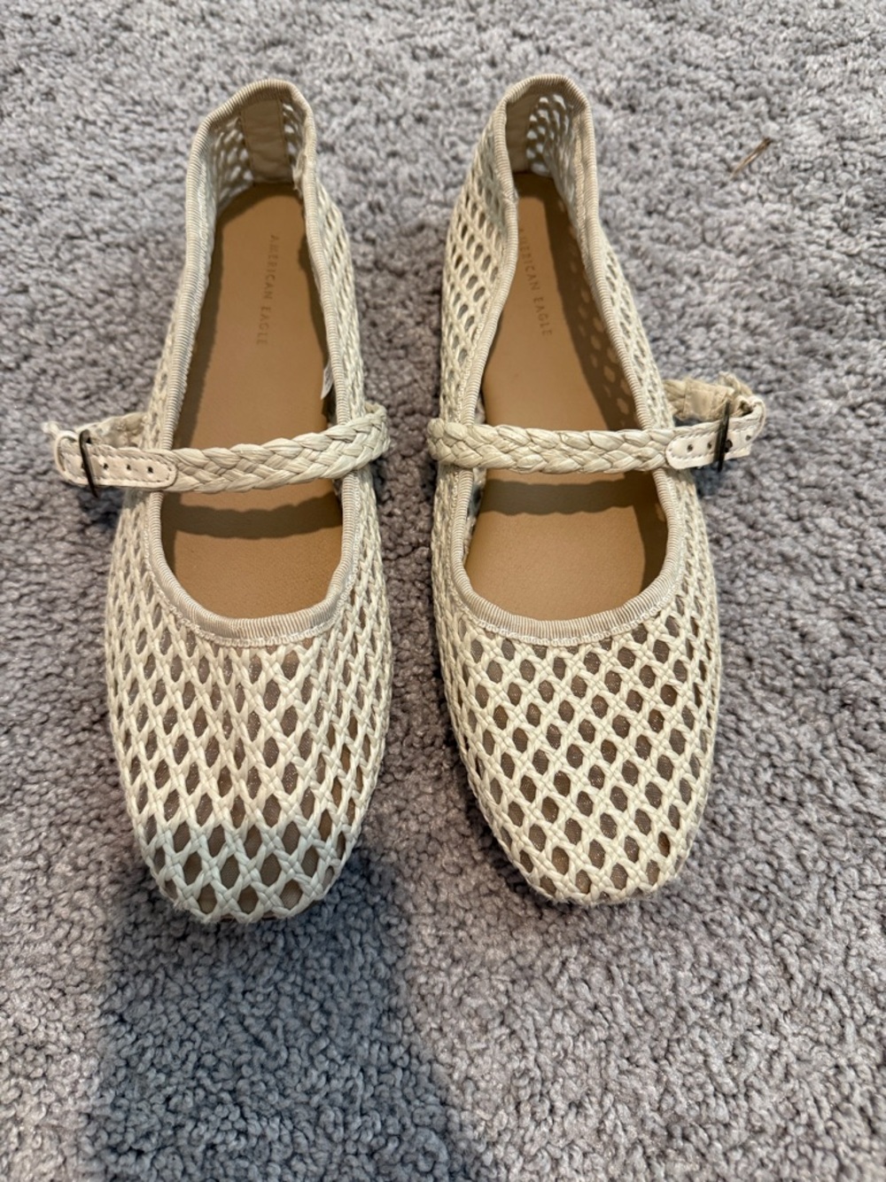American Eagle Outfitters Cream Braided Mary Jane Flats with Tan Insole - Picture 3 of 8